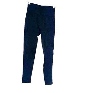 High-Waisted Seamless Ribbed Black Leggings S Nylon & Spandex Blend